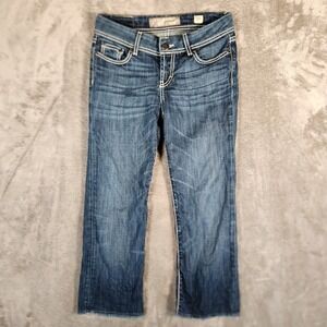 BKE Addison Jeans Women 27 Blue Excellent Straight Leg Raw Hem Thick Stitch